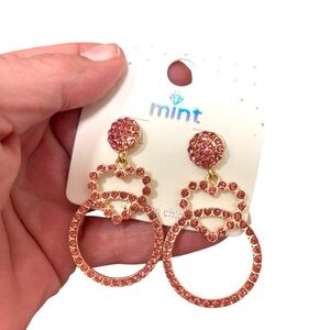 Earringss heart loops pink rhinestones set in a gold tone setting.Pierced. NWT